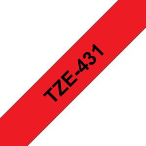 Tape 12mm Lami Black On Red (tze-431)                                                                tape 8m laminated