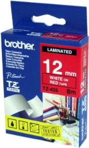 Tape 12mm Lami White On Red (tze-435)                                                                tape 8m laminated