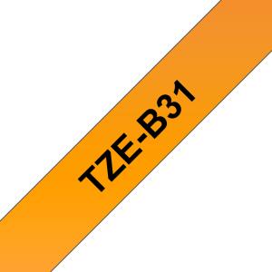 Tape 12mm Lami Black On Orange Fluorescent (tze-b31)                                                 tape 5m laminated