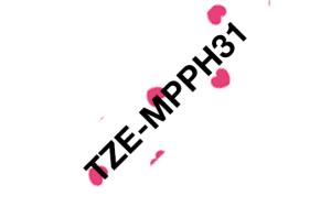 Tape Tze-mpph31 12mm Black On Pink Hearts                                                            tape 4m laminated with pink hearts