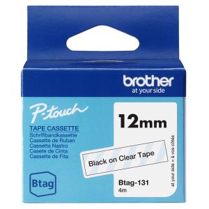 Tape 12mm Non Lami Black On Clear (btag131) tape 4m non laminated