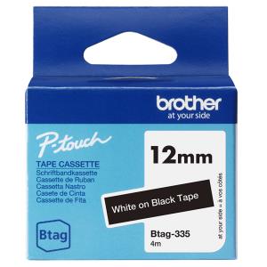 Tape 12mm Non Lami White On Black (btag335) tape 4m non laminated