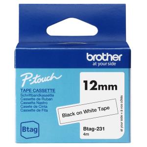 Tape 12mm Non Lami Black On White (btag231) tape 4m non laminated