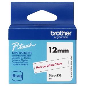 Tape 12mm Non Lami Red On White (btag232) tape 4m non laminated