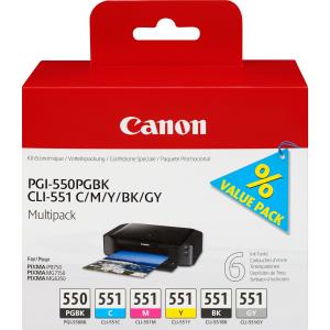 Ink Cartridge - Pgi-550 - Standard Capacity 50ml - Value Pack (6) cmyk gy/pbk w/o SEC 1x300/5x314pages