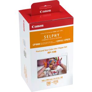 Print Ribbon Cassette And Paper Kit Rp-108 For Selphy Cp1000/ Cp910/ Cp910 Printing Kit 10x15cm 108sheet white RP108IN
