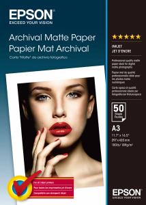 Paper Matte Archival A3 50-sheet (c13s041344)                                                        A3 (297x420mm) 50sheet white 189gr matt