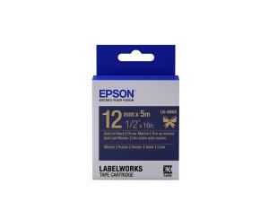 Labelworks Lk-4hkk Satin Ribbon Tape Gold On Navy Roll (1.2 Cm X 5 M) 1 Roll(s)                      LK4HKK tape 5m satin ribbon