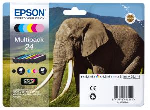 Ink Cartridge - 24 Elephant - 29.1ml - Black/ Yellow/ Cyan/ Magenta/ Light Magenta/ Light Cyan ST Claria Home 1x240bk/5x360pages