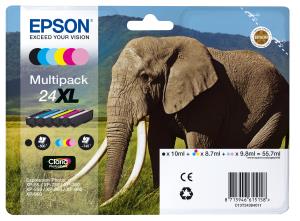 Ink Cartridge - 24xl Elephant - Cyan/ Yellow/ Magenta/ L.cyan/ L.magenta HC Claria Home 1x500/5x740pages