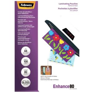 Fellowes Peel And Stick Pouches Adhesive Back, 80 Micron, A4 5302202 100sheets 80mic