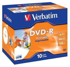 DVD-r Media 4.7GB 16x Branded Wide Photo Printable 10-pk With Jewel Case                             43521 jewel case inkjet printable