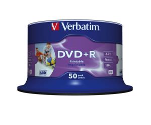 DVD+r Media 4.7GB 16x White Inkjet Printable 50-pk With Spindle                                      43512 spindle inkjet printable