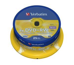 DVD+rw Media 4.7GB 4x 25-pk With Spindle                                                             43489 scratch restistant