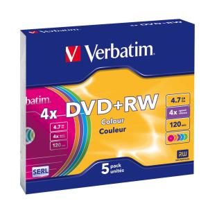 DVD+rw Media 4.7GB 4x 5-pk Color With Slim Case                                                      43297 slim case rewritable