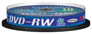 DVD-rw Media 4.7GB 4x 10-pk With Spindle                                                             43552 jewel case matt silver