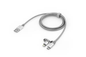 2-in-1 Lightning + Micro B USB Stainless Steel Sync & Charge Cable - 100cm 48869 USB-A/Micro USB + Lightning white