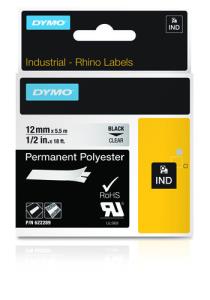 Rhino 12mm Perm Poly Black On Clear                                                                  tape 5,5m