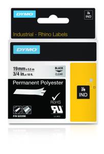 Rhino 19 Mm Perm Poly Black On Clear polyester tape 5,5m