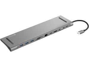 USB-C 10-in-1 Docking Station - USB-C PD / USB-C / HDMI / VGA / 3x USB 3.0 A / RJ45 / Audio - 100w USB Power Delivery 136-31 silver