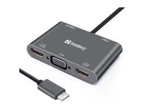 USB-C Dock - 2x HDMI / USB-C PD / USB 3.0 A / VGA - 100w USB Power Delivery 136-35 anthrazite